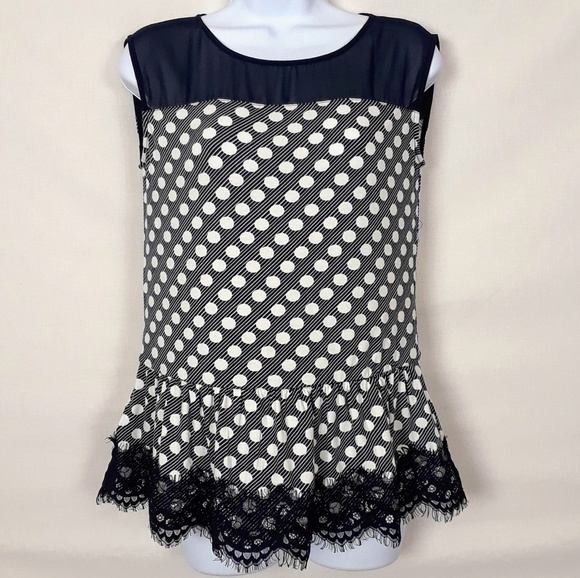 Ann Taylor Tops - Ann Taylor blue white polka dot lace top